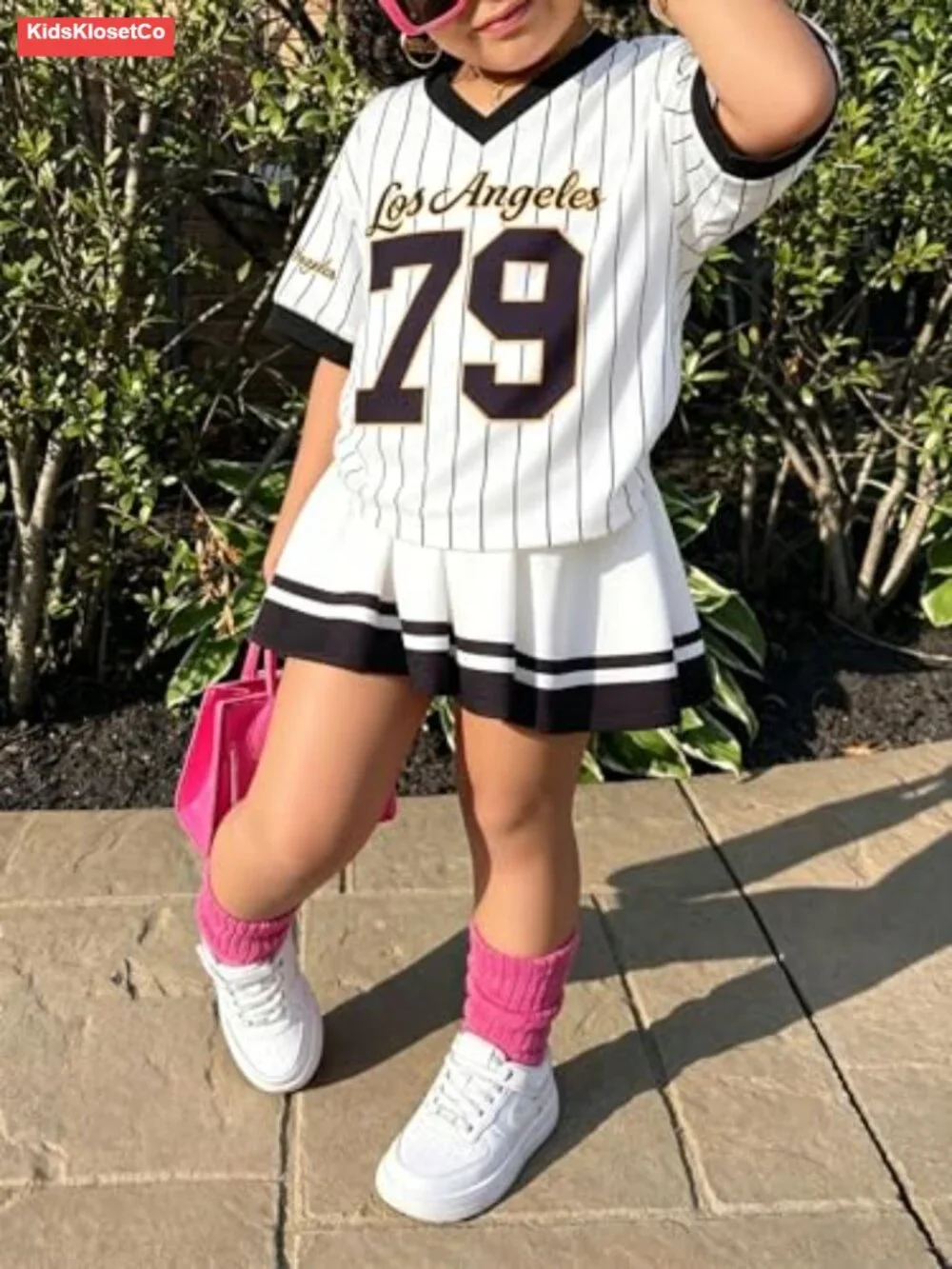 Girls 2 Piece Skirt Set Jersey Outfit Short Sleeve V Neck - Sizes 5-14